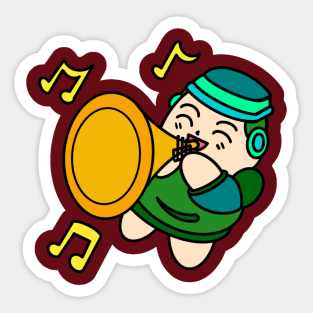 Cute cartoon boy happy playing trumpet Sticker